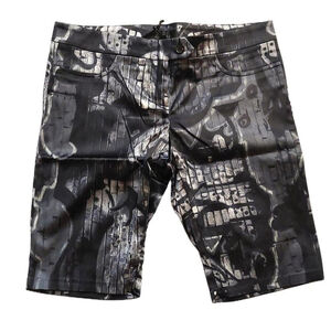 John Richmond Satin Black Gray Graphic Print Bermuda Shorts Sz 42 NWT